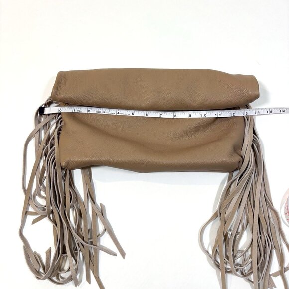 Dolce Vita Shea Large Leather Fringe Clutch Cafe Beige Soft Pebbled Leather - Picture 7 of 10